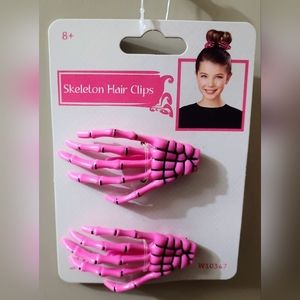 Skeleton Hand & Fingers Hot Pink Set Of Cute Clips Made To Look Like Bones. 8yrs